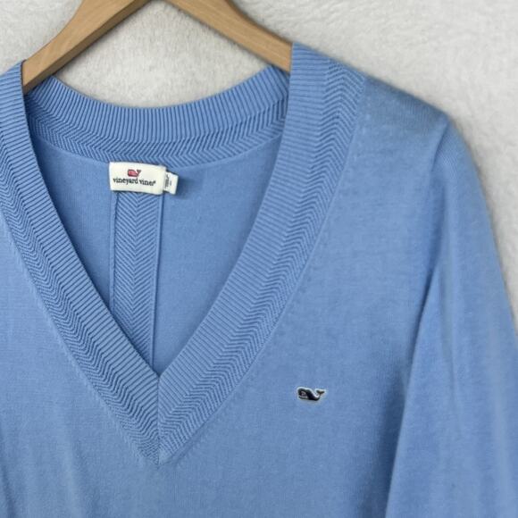 VINEYARD VINES Sweater Womens M Heritage V-Neck Jumper Pullover Cotton Blue - Picture 1 of 14